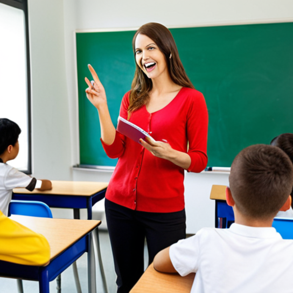 ** A beaming TESOL-certified teacher in a modern classroom, interacting with engaged students. The classroom should have bright colors and learning resources. Focus on conveying passion and the rewarding feeling of teaching.

**