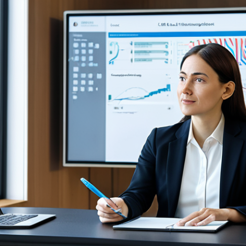 AI-Enhanced Language Teaching**
A professional English teacher in a modest business suit, seated at a modern, well-lit desk. She is engaged with a large digital screen displaying AI-generated interactive language exercises and complex conversation scenarios, showcasing seamless material creation. The atmosphere is professional and innovative. She holds a stylus, appearing as a facilitator of learning. Perfect anatomy, correct proportions, natural pose, well-formed hands, proper finger count, natural body proportions. Fully clothed, appropriate attire, modest clothing, professional dress, safe for work, appropriate content, professional.

**