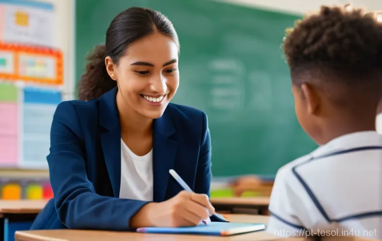 TESOL 수업 평가 방법 - **A teacher providing personalized feedback during a formative assessment session.**
* **Promp...