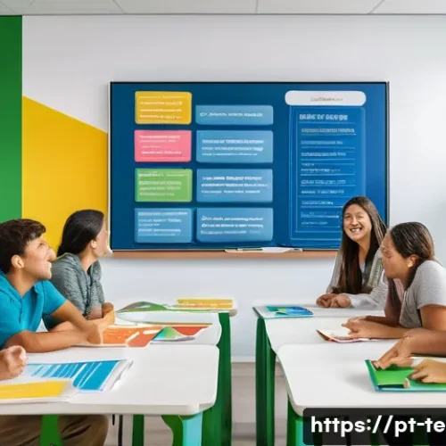 TESOL 강사가 자주 활용하는 자료 - A vibrant classroom scene in Brazil featuring a diverse group of enthusiastic adult students seated ...